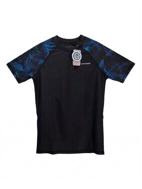 NWT | VAYAGER Black & Blue Tropical UPF 50+ Sun Protection Rash Guard | Small